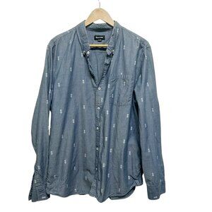 Bluenotes Blue Shambray Pineapple Print Long Sleeve Button Up Shirt Size XL